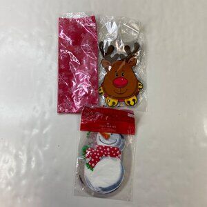 Christmas Holiday Party Favor Set Reindeer Snowman Red Snowflake Treat Bags Ties
